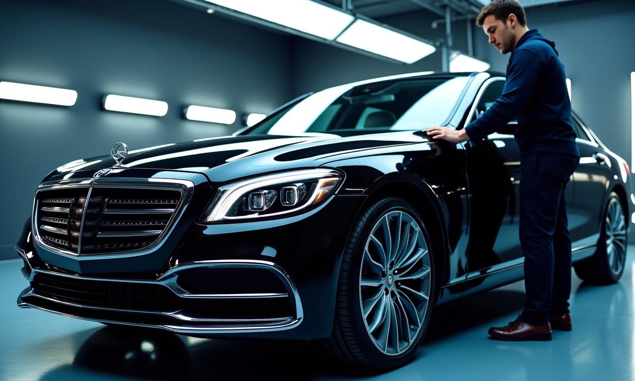 Luxury car undergoing exterior detailing