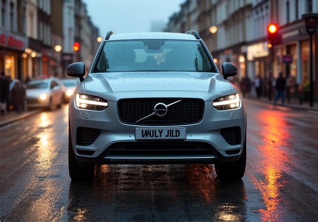 Car driving through rainy London streets