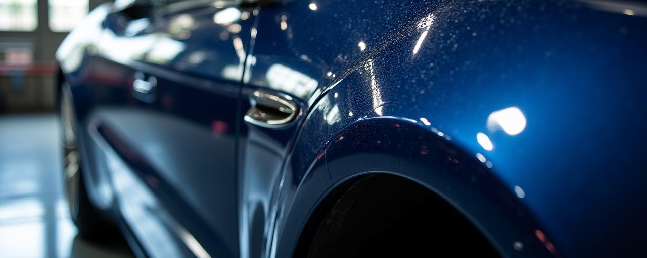Close up of a luxury car with a high-gloss finish after professional detailing