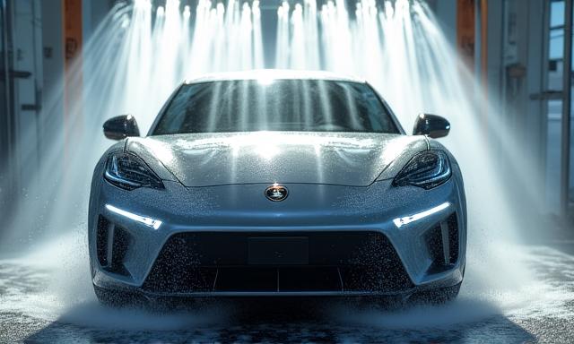 Quick exterior car wash in progress